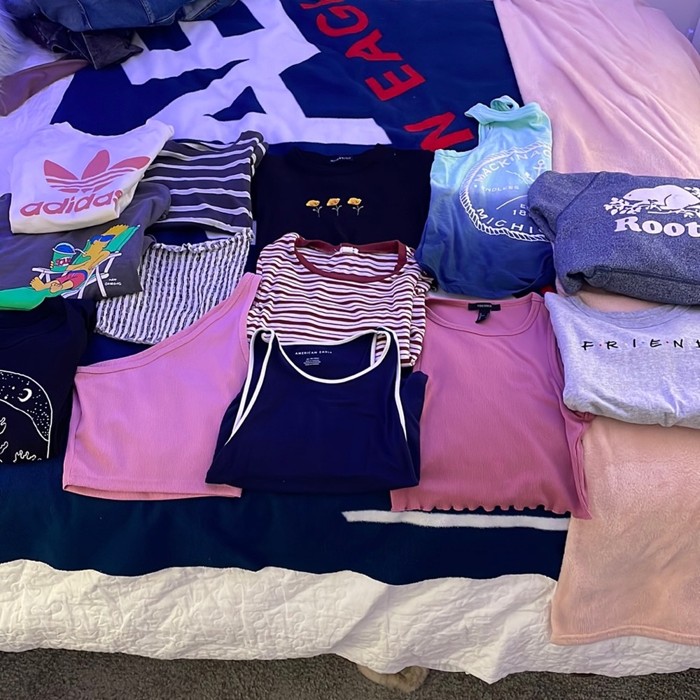 big pack lots of name brand (hollister, garage, brandy, forever 21, roots, etc.)